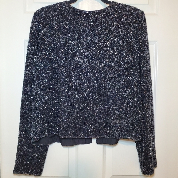Vintage Cecily Brown Beaded Navy Blue Silk Jacket Sz XL - Picture 8 of 14